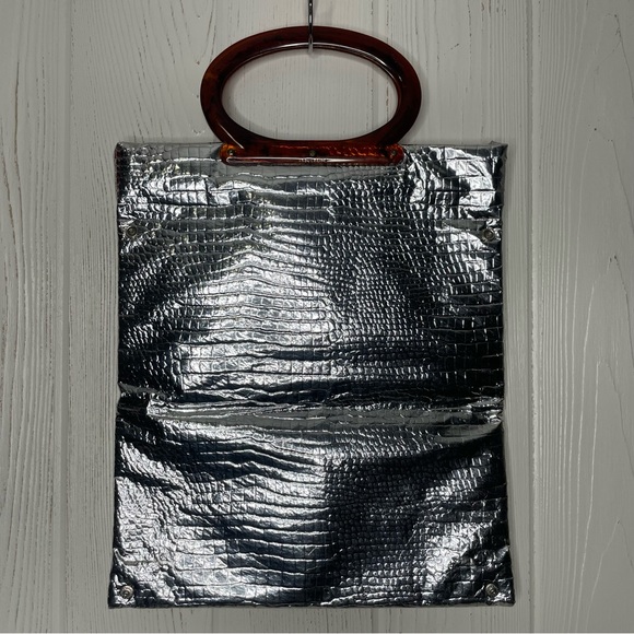 Vintage Lady Bird Silver Crocodile Pattern Tote Bag Alligator 12.75” x 15” - Picture 2 of 11